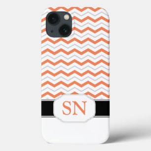 Naranja y Chevron Gris Monograma iPad 2/3/4 Funda