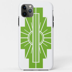 Para iPhone 11 Pro Max Patrón Art Deco Sunburst en Funda Blanco y Lime-M