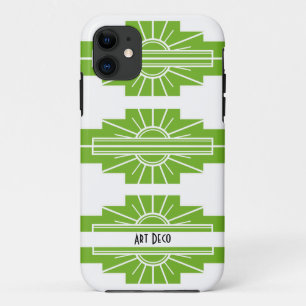 Para iPhone 11 Patrón Art Deco Sunburst en Funda Blanco y Lime-M