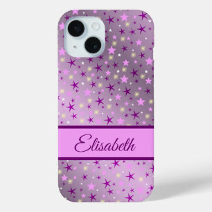 Para iPhone 15 púrpura,estrellas,personalizar + funda, funda