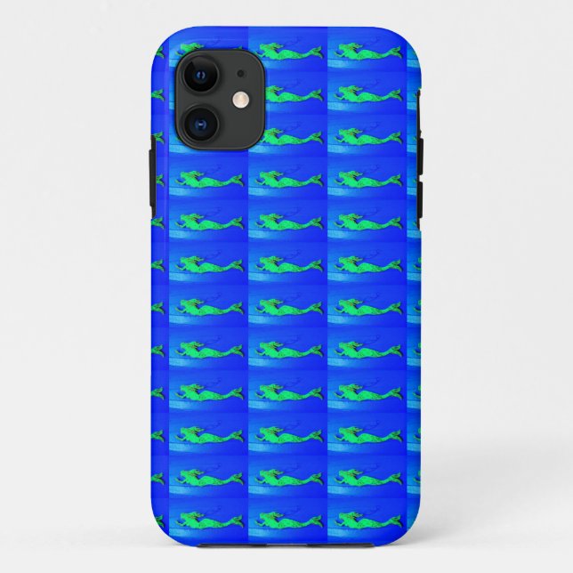 De Case-Mate Para iPhone sirenas verdes en funda azul (Reverso)