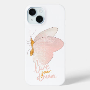 Para iPhone 15 Vive tu sueño Estética Mariposa Melocotón Funda pa