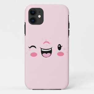 Para iPhone 11 Winking rosa Kawaii Face Funda