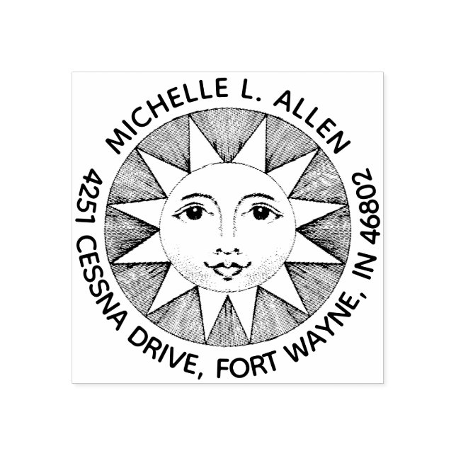 De Caucho Sol sonriente vintage personalizado Sello redondo  (Impresión)