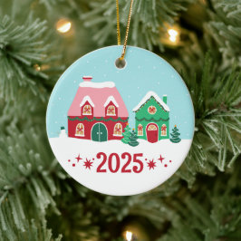 De Cerámica Adorno Anual Pueblo Feliz Navidad