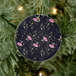 De Cerámica Adorno circular azul oscuro con flores rosadas