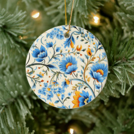 De Cerámica Adorno con intrincado diseño floral azul y naranja