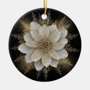 De Cerámica Adorno Floral Blanco y Dorado Elegante