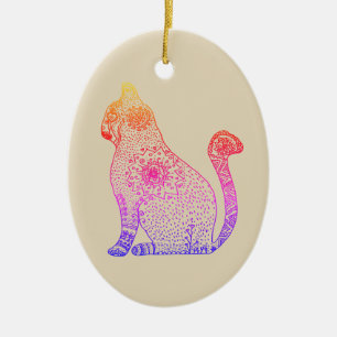 De Cerámica Adorno Óvalo Gato Mandala