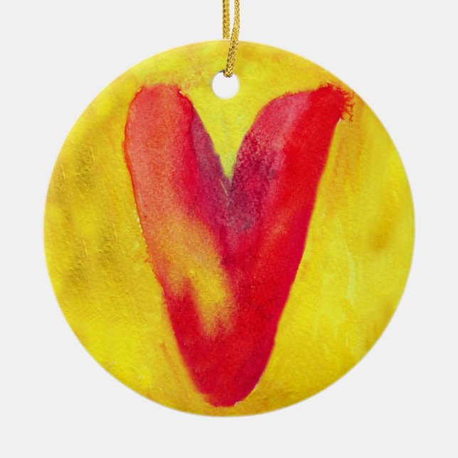 De Cerámica Corazón rojo Fondo amarillo Adorno (Frente)