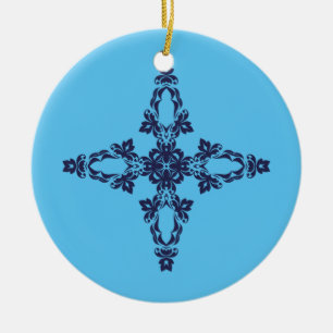 De Cerámica Cruz Cristiana con Adorno Azul