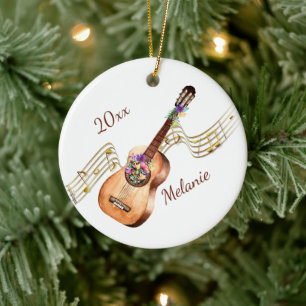 De Cerámica Guitarra personalizada y adorno floral navideño