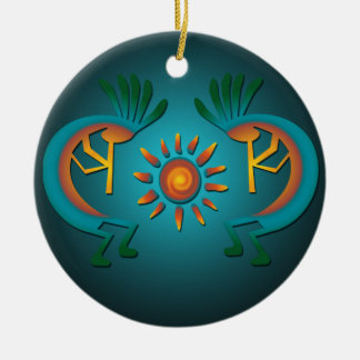 De Cerámica Kokopelli con sol diseño Verde azulado adorno navi