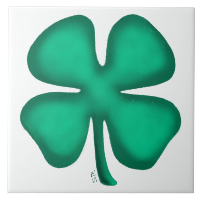 De Cerámica Lucky 4 Leaf Irish Clover gran azulejo (Frente)
