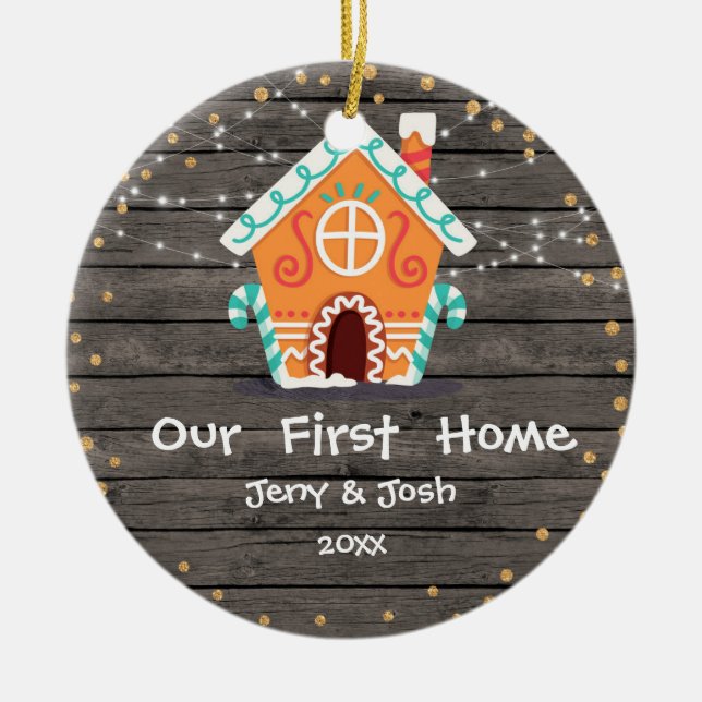 De Cerámica Madera rústica, nuestro primer hogar, adorno navid (Frente)