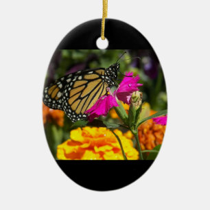 De Cerámica Mariposa monarca sobre el adorno rosado marigold-o