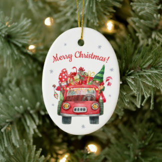 De Cerámica Navidades adorno cerámico con coche rojo