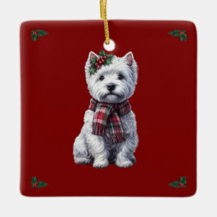 De Cerámica Navidades Westie con adorno hueco.