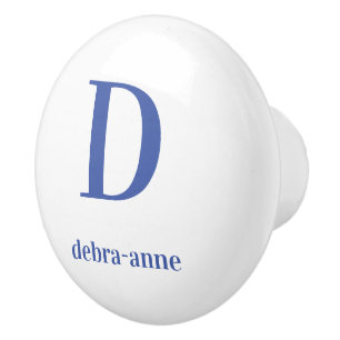 De Cerámica Pomo blanco personalizado con texto azul oscuro