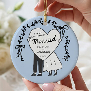 De Cerámica Primer Navidad Casados Adorno