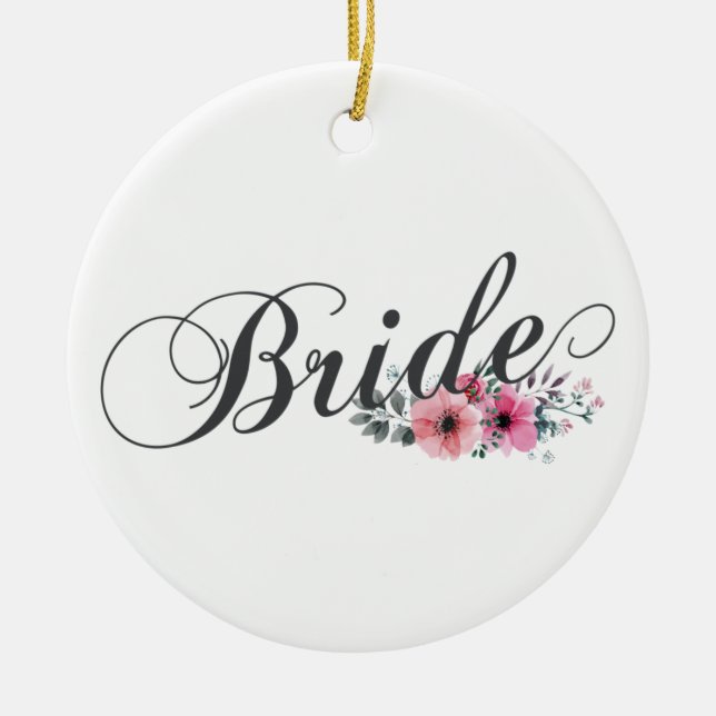 De Cerámica Simple Bride Floral Caligrafía | Adorno (Frente)