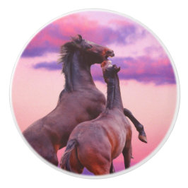 De Cerámica Stallions silvestres cultivando pomo cerámico