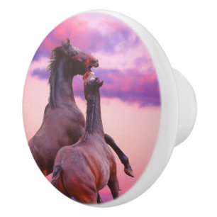 De Cerámica Stallions silvestres cultivando pomo cerámico