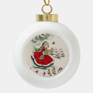 De Cerámica Tipo Bola Chica navideño pintado con adorno enmarcado