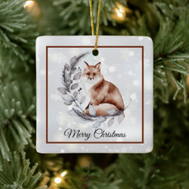 De Cerámica Zorro acuarela y nieve adorno cerámico navideño