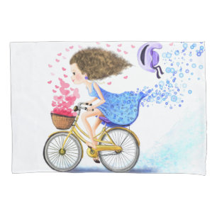 De Cojín Chica En Bicicleta Funda Pillow Amor Romántico