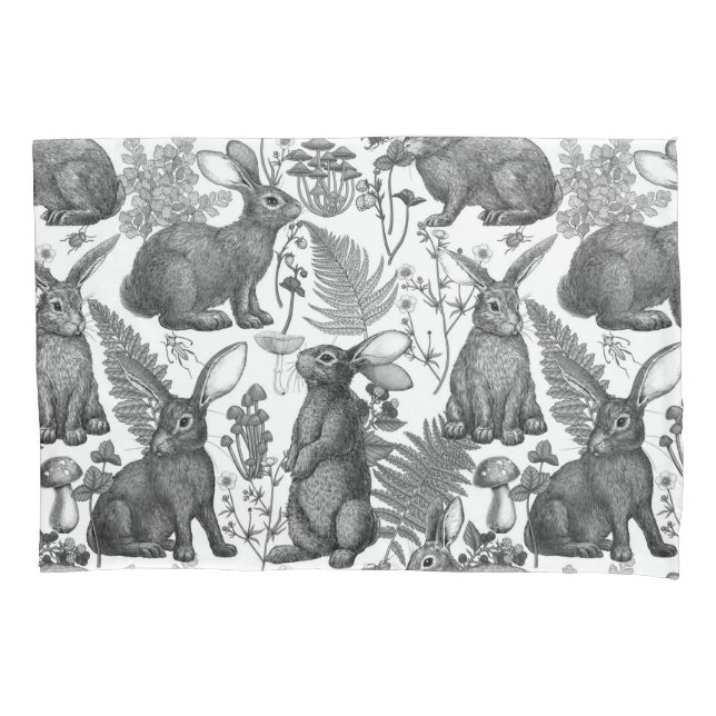 De Cojín Conejos y flora forestal2 Funda Pillow (Anverso-izquierdo)