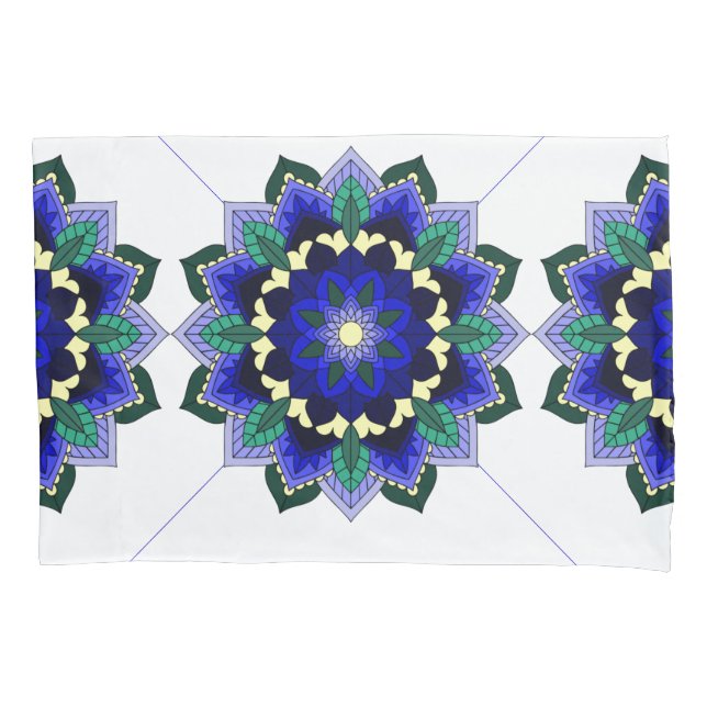 De Cojín Patrón Mandala 02 en funda azul oscuro (Anverso-izquierdo)