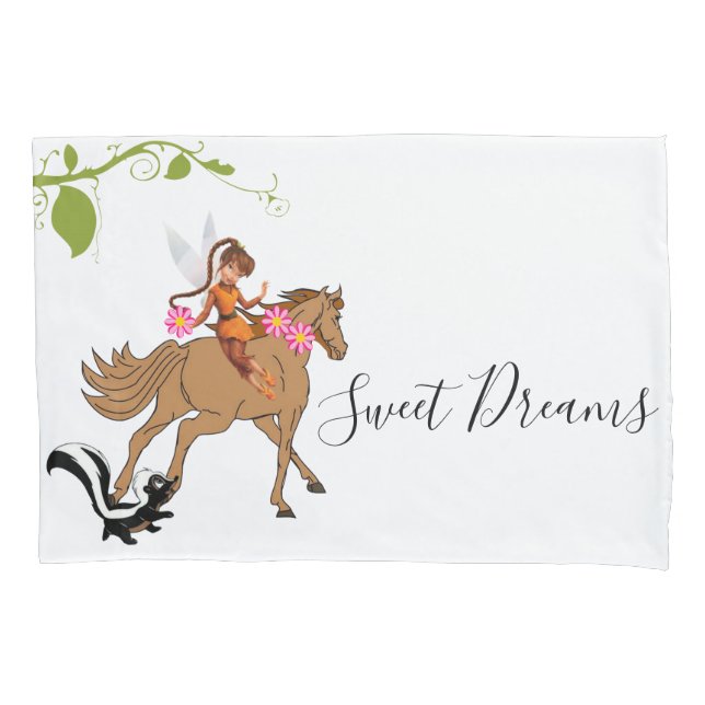 De Cojín Pillow Funda Horse Skunk Fairy Floral (Anverso)