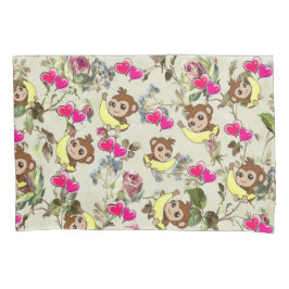 De Cojín Pillow Funda Mono Bananas Corazón rosa Floral