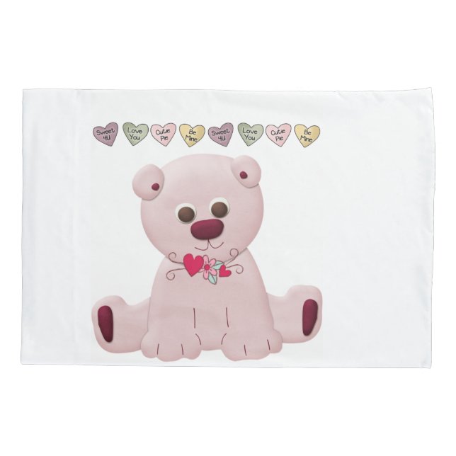 De Cojín Pillow Funda White Pink Teddy Bear Love (Reverso)