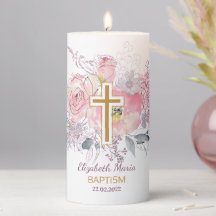 Vela del pilar del bautismo neutro floral delgado