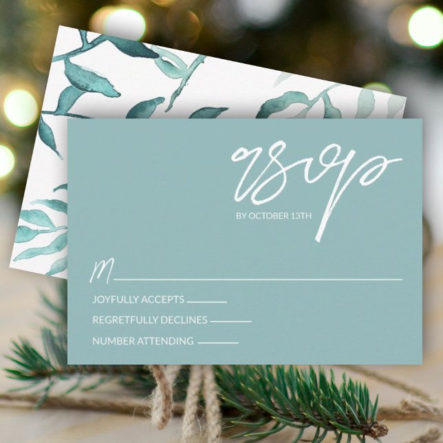 De Consejos Eucalyptus Green, Winter Leaves Boda Tarjeta RSVP (light green eucalyptus wedding rsvp card elegant script calligraphy simple enclosure wedding card)