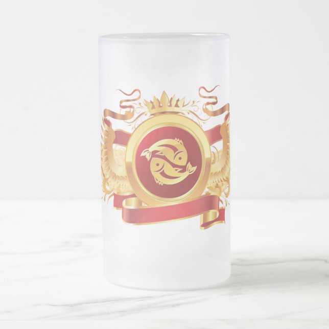 De Cristal Esmerilado Barón rojo "zodiaco Piscis" taza del vidrio (Centro)