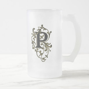 De Cristal Esmerilado Carta 'P' envuelta en vinos dorados - taza