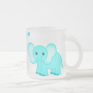 De Cristal Esmerilado Elefante lindo del bebé azul y taza helada