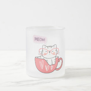 De Cristal Esmerilado gato maullar en una taza