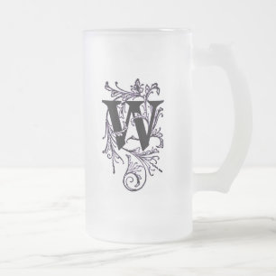 De Cristal Esmerilado Letra 'W' envuelta en vides moradas - taza