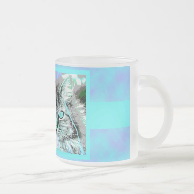 De Cristal Esmerilado Taza Azul-Púrpura del gato (Derecha)