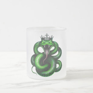 De Cristal Esmerilado Taza Blanca con Serpiente Verde Coronada