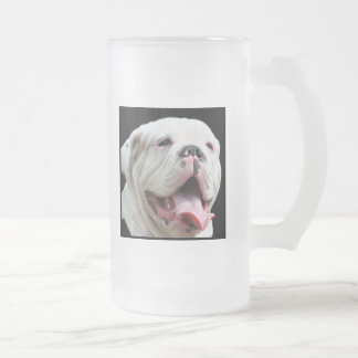 De Cristal Esmerilado Taza blanca del bulldog