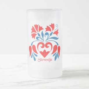 De Cristal Esmerilado Taza con adorno esloveno en colores nacionales