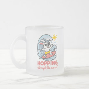 De Cristal Esmerilado Taza con conejito kawaii surfero para niños
