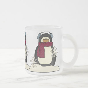 De Cristal Esmerilado Taza del pingüino del navidad