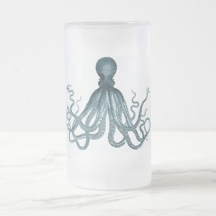 De Cristal Esmerilado Taza del pulpo del vintage