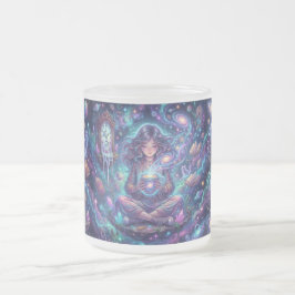 De Cristal Esmerilado Taza Diosa Cósmica – Mujer Meditando en Galaxia Mí